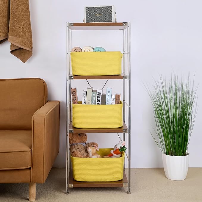 MiniArk Large Storage Baskets for Shelves, 17 x 13 x 7.5” Closet Organizers Bins for Clothes Blanket Towels, Baby Nursery, Toy Baskets Box, Woven Rope Baskets, 3 Packs Yellow - Image 4