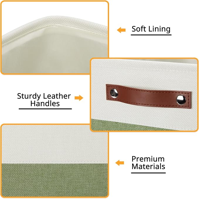 DULLEMELO Storage Baskets for Organizing, Linen Closet Organizers and Storage Baskets for Dog Box, 13 Inch Decorative Cube Storage Bins with handle for Gift Basket(4 Pack - 13" White&Green) - Image 4