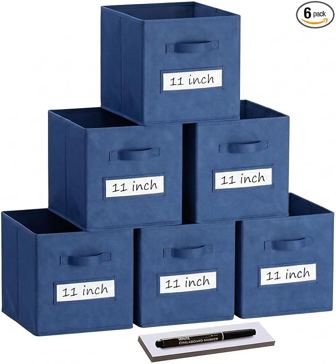 Storage Bins,11 Inch Cube Storage Bin with Labels,6pcs,Navy Blue | Fabric Storage Cubes for Shelves,11 Inch storage cube bins with 6 Labels Window Cards & a Pen. by Anyoneer