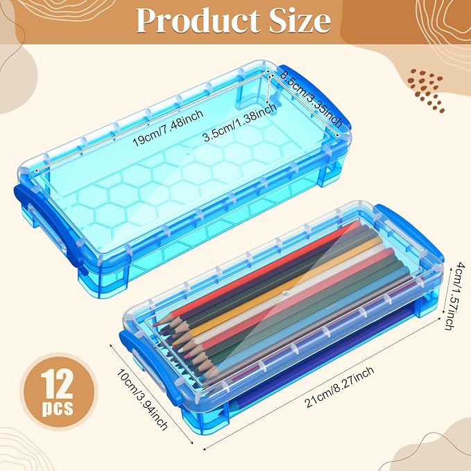 Gueevin 12 Pcs Large Capacity Plastic Pencil Box Clear Plastic Pencil Case Crayon Box with Snap Tight Lid Watercolor Pen Storage Brush Organizer Drawing Tools Container (Mixed Colors) - Image 2