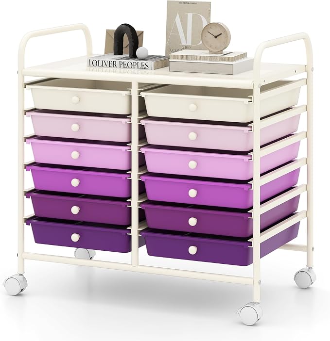 RELAX4LIFE 12-Drawer Rolling Storage Cart - Mobile Utility Cart on Wheels for School Classroom Teacher Office Salon, Paper File Art Supply Craft Organizer, Rolling Cart with Drawers (Gradient Purple) by RELAX4LIFE