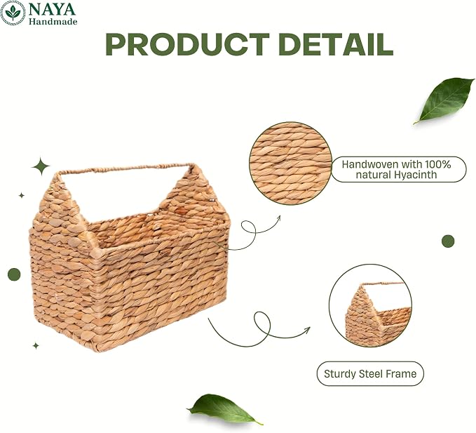 NAYA 13.7" House Water Hyacinth Storage Basket – Shelf Organizer | Handwoven water hyacinth basket design for toys, books and nursery organization. - Image 2