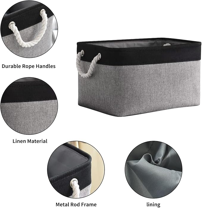 Storage Basket for Organizing- 16x12x8 inch 1 Pack Fabric Storage Cubes, Bins for Organization for Shelves Organizer Gift Laundry Cloth Toy (Grey & Black) - Image 5
