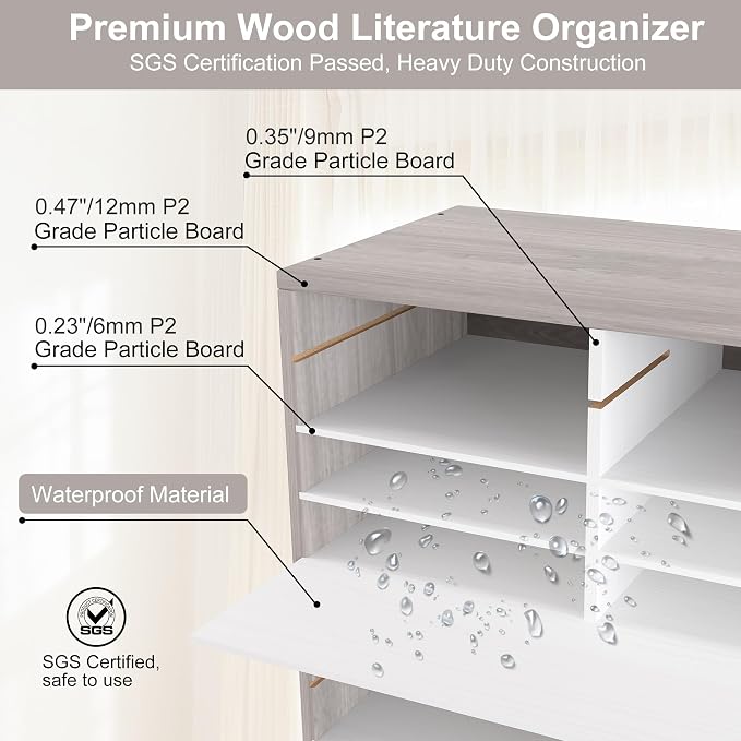 EasyPAG Wooden Literature Organizer with Adjustable Shelves, 48 Compartments Office Paper Organizer Storage 24000 Sheets Letter Size Paper, Student Mailbox for Classroom, Retro Gray/White - Image 3