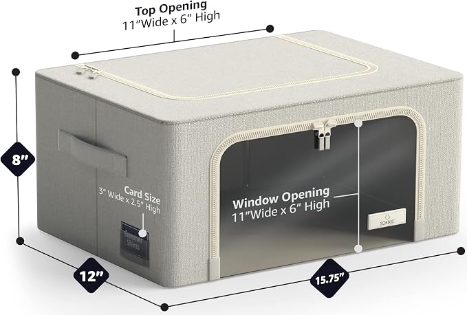 Sorbus Storage Bins with Metal Frame - Stackable & Foldable Clothes Organizer Bags - Oxford Fabric Storage Containers with Large Clear Window & Carry Handles, Bedroom Organization for Bedding & Linen - Image 3