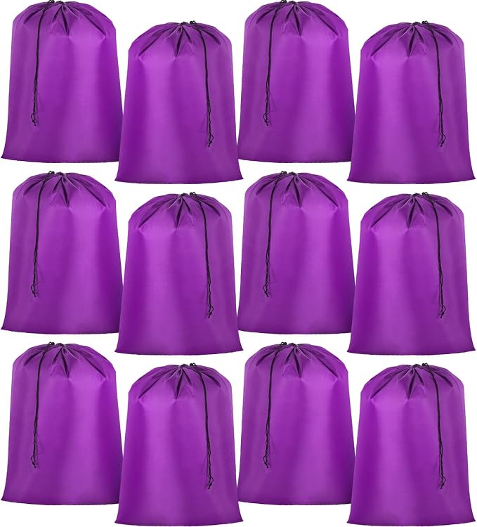 Woanger 12 Pack 28 x 45 Inch Extra Large Laundry Bags Bulk, Purple | Washable Polyester, Drawstring Closure, For Clothes and Bedding, Foldable for College Dorms, Hotels, Camping and Travel by Woanger