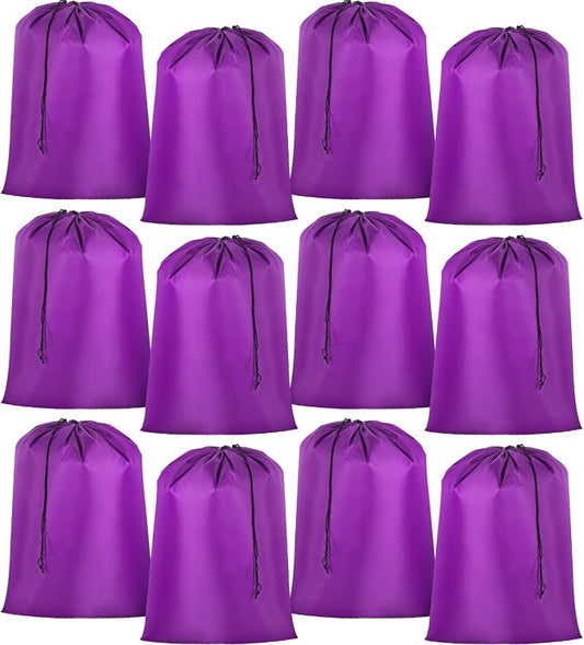 Woanger 12 Pack 28 x 45 Inch Extra Large Laundry Bags Bulk, Purple | Washable Polyester, Drawstring Closure, For Clothes and Bedding, Foldable for College Dorms, Hotels, Camping and Travel by Woanger
