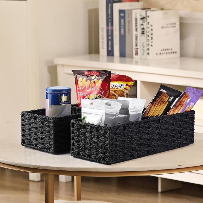 2 Section Wicker Storage Basket, Black Wicker Baskets, Toilet Tank Basket, Small Baskets for Organizing Storage Shelves, 2-Pack - Image 8