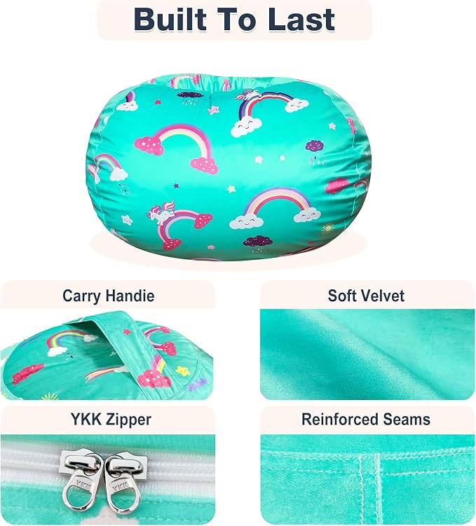 Lukeight Stuffed Animal Storage Bean Bag Chair Cover for Kids, Velvet Plush Toy Organizer Seat, Cover Only, No Filling Included, Long YKK Zipper, Side Pocket, X-Large 30"D x 18"H - Image 5