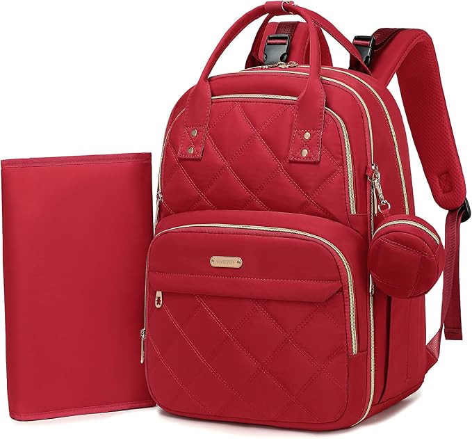 Large Diaper Bag Backpack with Changing Pad & Pacifier Case, Red | Multi-functional lightweight waterproof maternity & toddler travel backpack. Insulated, wet/dry pocket & stroller straps by Unknown