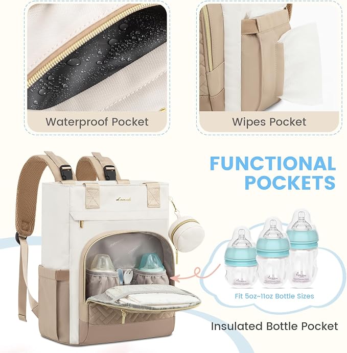 LOVEVOOK Diaper Bag Backpack, Large Capacity Portable Baby Bag with Foldable Diaper Changing Pad, Waterproof Baby Diaper Bags Gift for Mon Dad, Dark Coffee - Image 4