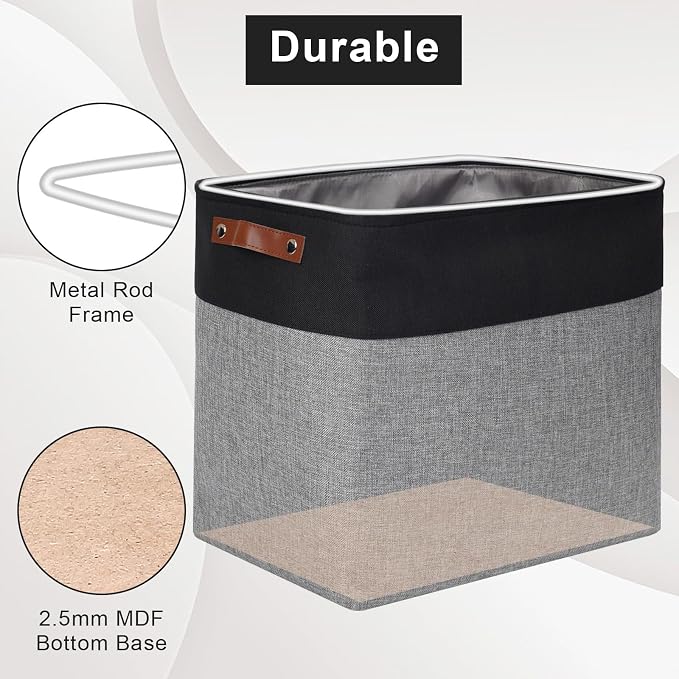 Large Fabric Storage Baskets | 50L Storage Bins, Decorative Linen Closet Baskets with Handles for Organizing, Shelf, Toys, Clothes, Home, Office, Nursery, 17x12x15Inches (Gray&Black) - Image 4