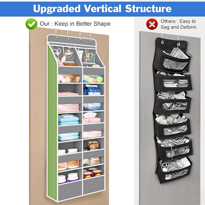 Univivi Upgraded Over the Door Organizer for Baby Nursery, Grey, 6-Shelf | Fabric Door Organizer with Clear Window Deep Pockets, Over Door Hanging Organizer for Baby Essential, Bedroom, and Dorm - Image 7