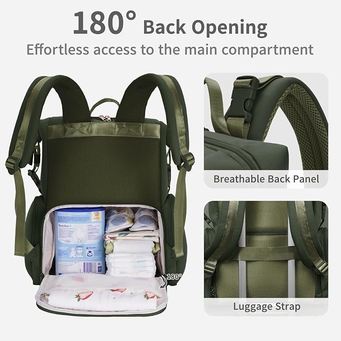 CEI-CEI Neoprene Diaper Bag Backpack Large Newborn Baby Maternity Bags Waterproof Travel Tote for Mom Dad with Insulated Pockets,Changing Pad - Image 4