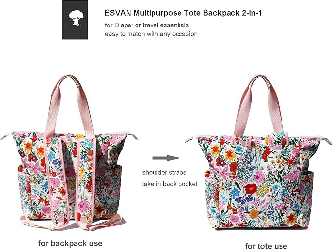 Diaper Tote Bag Totepack Backpack 2 in 1 for Women Multifunctional Large Capacity with Insulated Pockets Travel | Multifunctional - Image 3