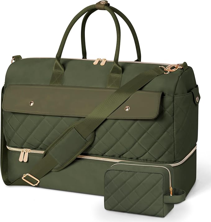 Travel Duffel Bag, Large Weekender Bag for Women with Shoe Compartment, Carry on Overnight with Toiletry Makeup Bag for Travel Gym Camping Hospital, Green by Wedama