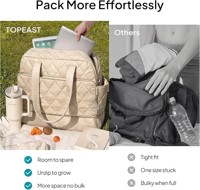 TOPEAST Duffel Bag for Women Travel, Expandable Quilted Duffle Weekender Overnight Bag with Adjustable Strap, Lightweight 33L Personal Item Bag Carry On for Gym Hospital - Image 4