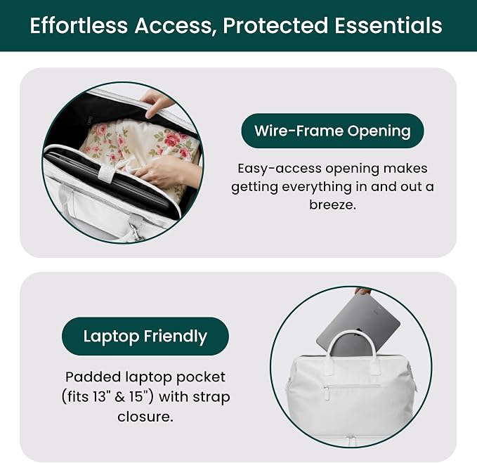 Nobl Travel Weekender Bag for Women & Men, Large Carry-On Duffel, White | Leather Overnight Tote with Trolley Sleeve, Separate Shoe Compartment & Laptop Pocket for Airplane, Gym & Road Trips - Image 2