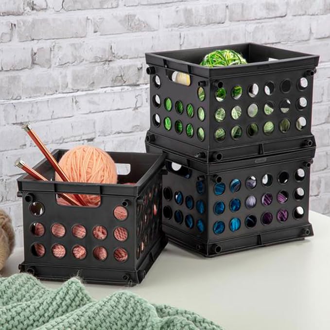 Sterilite Mini Crate, Stackable Plastic Storage Bin with Handles, Organize Home, Garage, Office, School, Dorm Room, Black, 24-Pack | Small Plastic Storage Containers, Open Top Organizer Bins for Home, Garage, Office, Classroom, Dorm, Desk & Crafts - Image 5