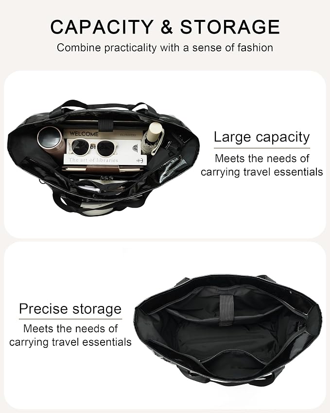 FHELAD Extra Large Glossy Tote Bag for Women, Beach Shoulder Bag 25L | Waterproof Sandproof, 15.6" Laptop Compartment, Luggage Strap, Work, Travel - Image 7
