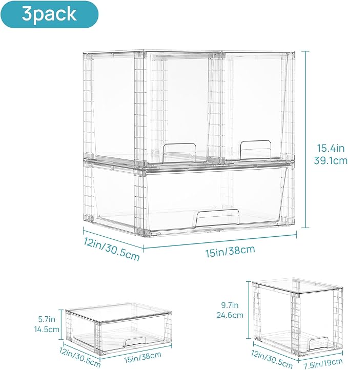 Vtopmart Clear Stackable Storage Drawers, 6 Pack Wide Tall Set | Wide and Tall Pull-Out PET Drawers with Stackable Design for Maximizing Space in Cabinets, Closets, Pantry - Image 2
