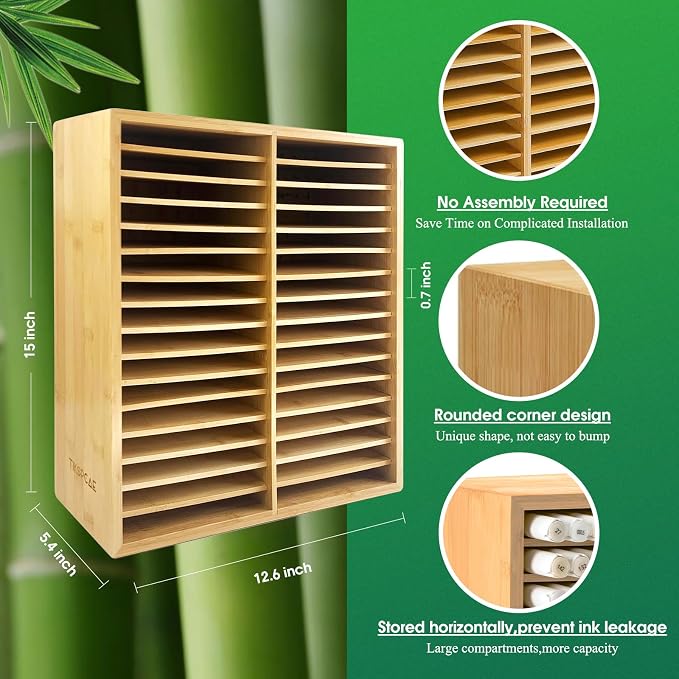Marker Organizer for 288 Markers,Bamboo Wooden Desk Storage Organizer Rack,Markers Pens Pencils Art Brushes Storage Holder for Home Classroom Office Decor - Image 2
