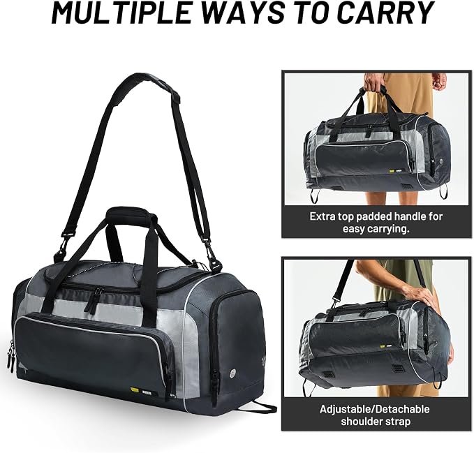MIER Large Gym Bag for Men 60L Duffel Bag with Shoe Compartment | Lightweight & Durable Sports Duffles; Suited for Workout Fitness Travel Weekender; Water Resistant; Adjustable Shoulder Strap - Image 3