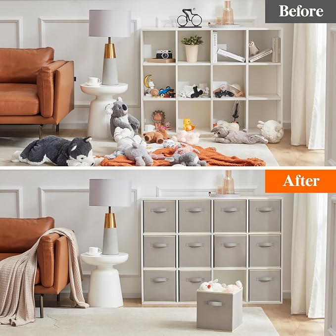 Lifewit Storage Cubes, 13 Inch Organizer Bins, 36L Light Gray, 12 Packs | Foldable Decorative Fabric Storage Baskets for Organizing Home Organizers with Handles for Shelves, Closet - Image 6