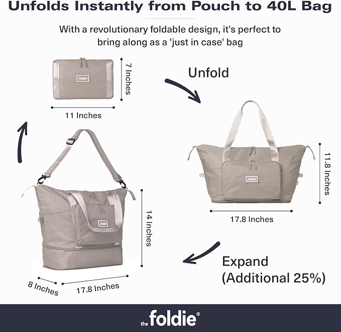 The Foldie Foldable Travel Bag for Women - 40L Weekender Bag with Multiple Pockets - Carry On Expendable Travel Bag - Image 2