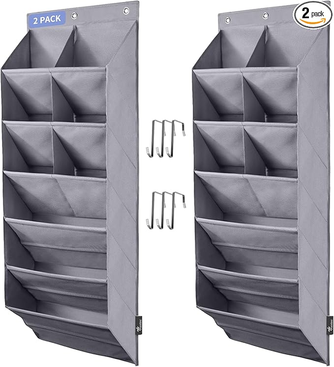 FENTEC 2 Pack Over the Door Shoe Organizer, Hanging Shoe Organizer, 6-Tier Large Deep Pockets Door Shoe Rack with 3 Hooks Shoe Organizer for Shoes, Sneakers, and Home Accessories, Grey | 6-Tier Large Deep Pockets Door Shoe Rack for Closet Shoe Organize... by Fentec