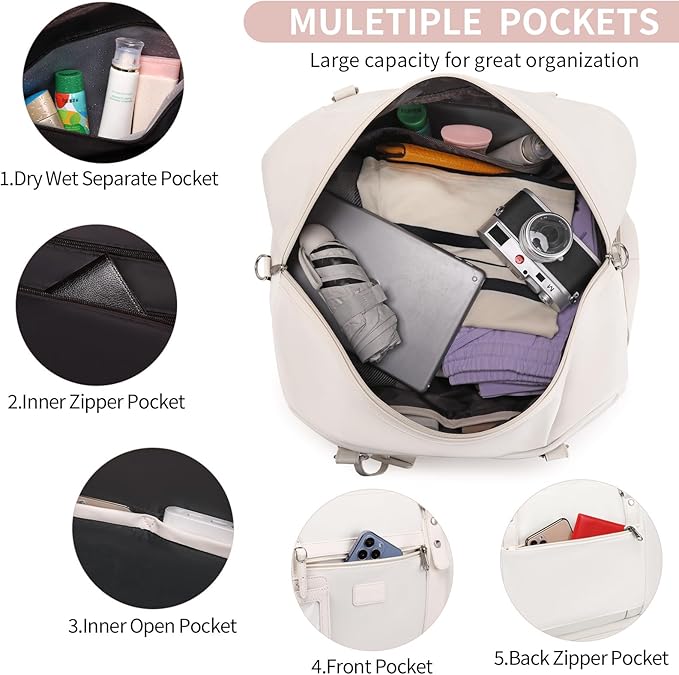 4PCS Weekender Bags for Women Large Overnight Weekend Travel Duffel Bags | Travel Bag Carry-on Tote Hospital Bag with Shoe Compartment Crossbody Toiletry Bag for Travel Business Gym Water Resistant - Image 4