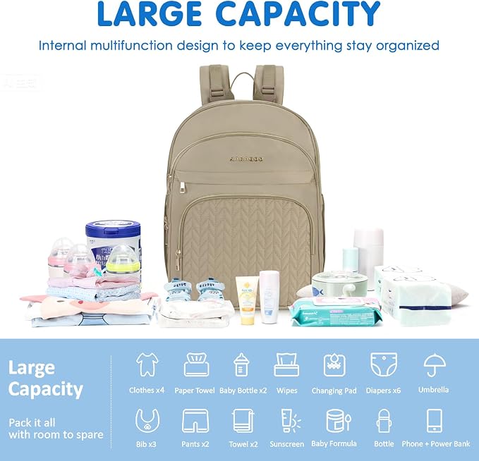 Baby Diaper Bag Backpack, Waterproof Diaper Backpack for Mom & Dad with Changing Pad, Insulated Pockets and Stroller Straps, Baby Shower Gifts for Girls & Boys, Brown Taupe - Image 6