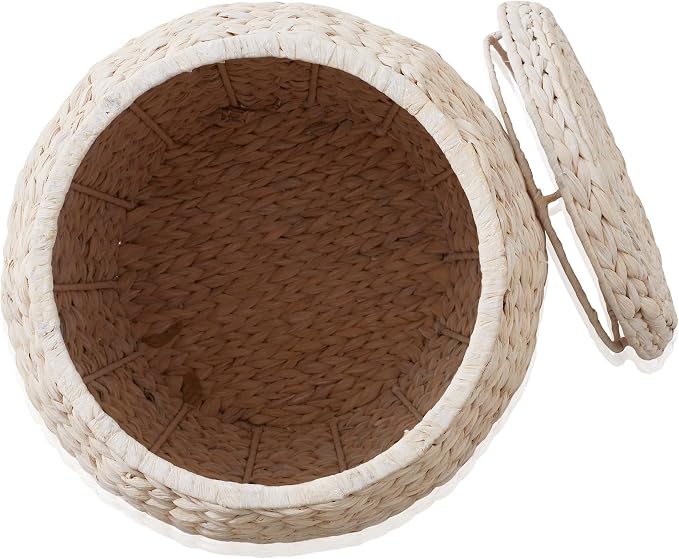 Casafield Round Storage Basket with Lid - Whitewash, Handwoven Water Hyacinth Organizer for Laundry, Blankets, Plants, Bedroom, Living Room, Office - Image 4