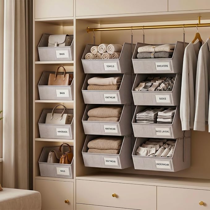 2 Pack 4-Tier Hanging Closet Organizer, Detachable Hanging Storage Shelves with Reinforced Side Panels, Hanging Closet Organizer for Clothes, Sweaters, Towels, Socks & Accessories, Gray - Image 6