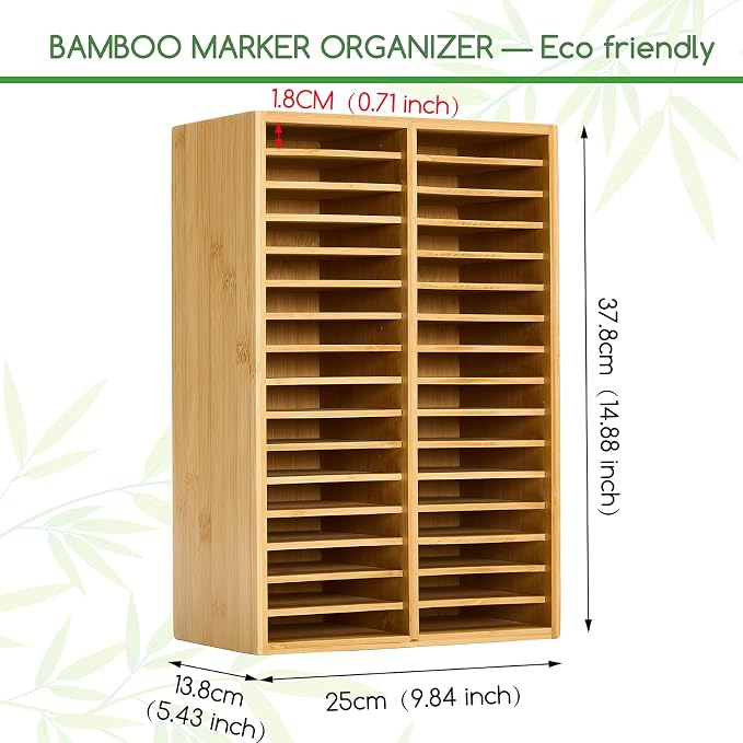 MEEDEN Bamboo Marker Organizer for Desk: Holds 224 Pens with 32 Compartments- Art Supply Storage & Holder for Alcohol Markers，Pens，Pencils - Image 2
