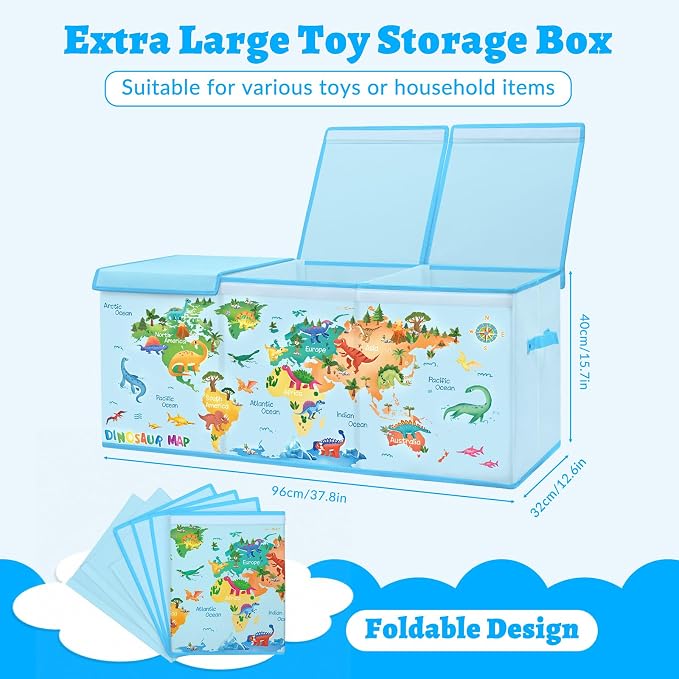 Large Toy Box Collapsible Chest Organizer with Flip Lid for Kids | Oxford Storage Box with Handle for Boy Girl Sturdy Waterproof Organizing Decor for Bedroom Playroom Nursery 37.7×12.5×15.7'' - Image 2