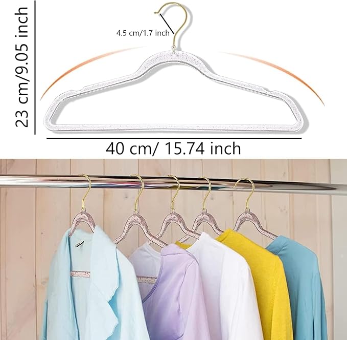 Pink Clothes Hangers 16", 40 Pack Plastic Clear Coat Hanger for Adult Closet, Durable Bling Ganchos de Ropa with Swivel Hook, Notched Shoulders & Ultra-Thin Space Saving Laundry Hanger for Dress Suits - Image 4