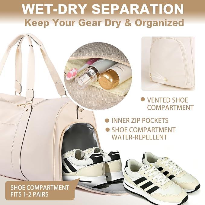 Large 3-in-1 Leather Duffle Bag for Travel Weekender Overnight Hospital Gym Bag for Men & Women, Carry On Airline Approved Personal Item Duffel Garment Bag Luggage with Shoe Compartment & Toiletry Bag - Image 4