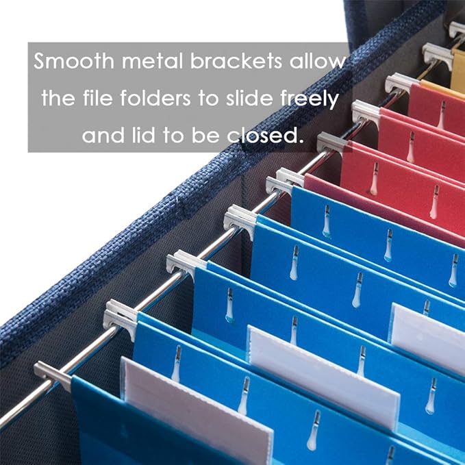 File Organizer Box - Set of 4 Collapsible Decorative Linen Filing Storage Hanging File Folders with Lids Office Cabinet Letter/Legal Size Navy Blue 17.1x14x11.1 inch - Image 5
