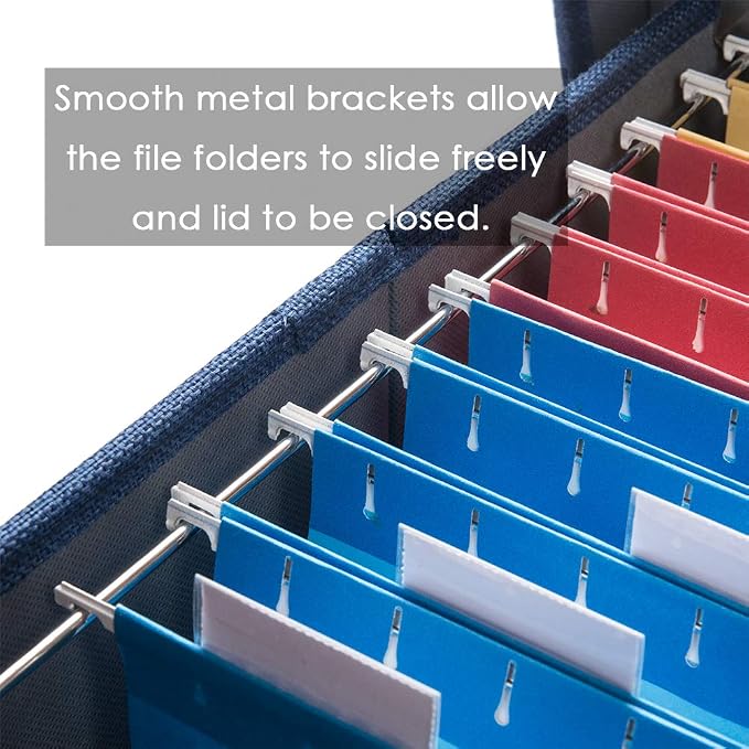 File Organizer Box - Set of 4 Collapsible Decorative Linen Filing Storage Hanging File Folders with Lids Office Cabinet Letter Size Navy Blue (14x9.3x10.8 inch) - Image 4