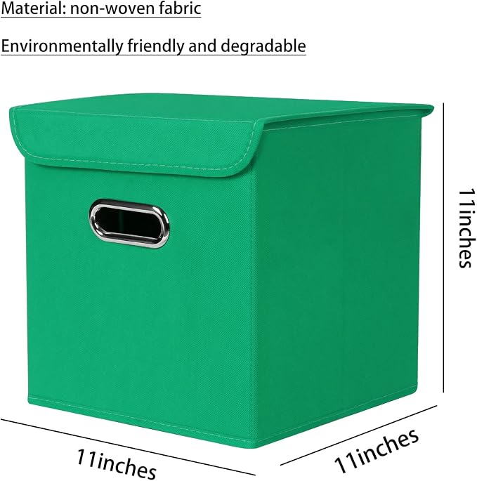 Closet Organizers Fabric Storage Bins With Lids Collapsible Cube Storages Organizer Basket With Handles,Storage Boxes for Clothes Storage,Office,Toys,3 Pack,（Green - Image 2