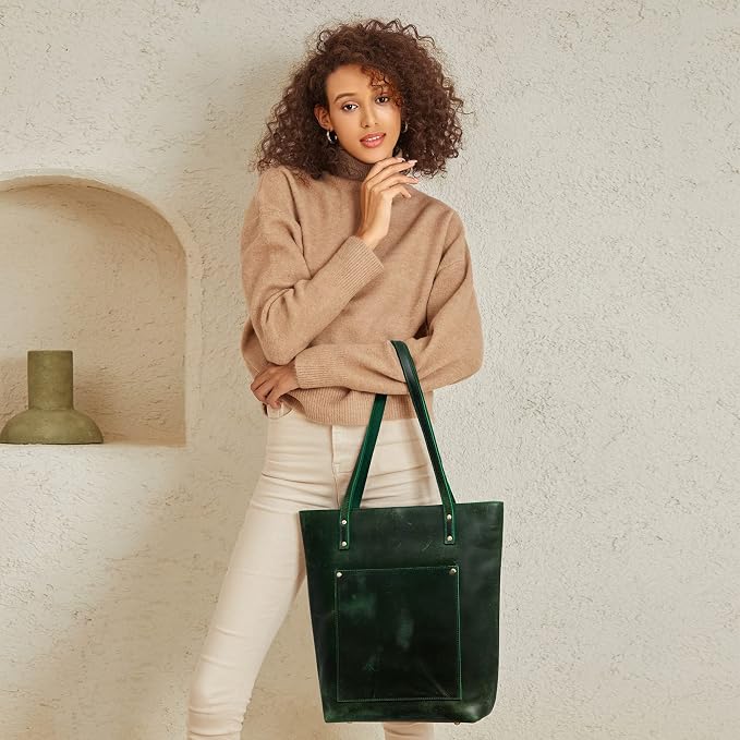 S-ZONE Leather Tote Bag for Women Work Handbag with Luggage Sleeve | Top Grain Genuine Leather, Padded Laptop Compartment, Multi Pockets, Large Retro Purse, Travel Everyday - Image 2