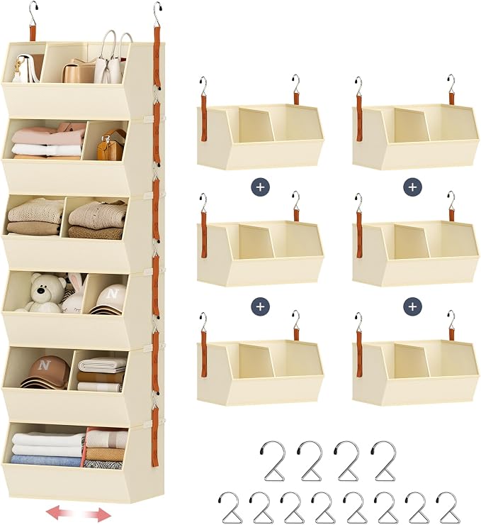 Hanging Closet Organizer Extra Large, Clothes Hanging Shelves for Closet with Divider, Collapsible Closet Storage System, Fabric Storage Bins for Home, Dorm, Rv, Sweaters, Handbags, Underwear, Sock by DiMJ