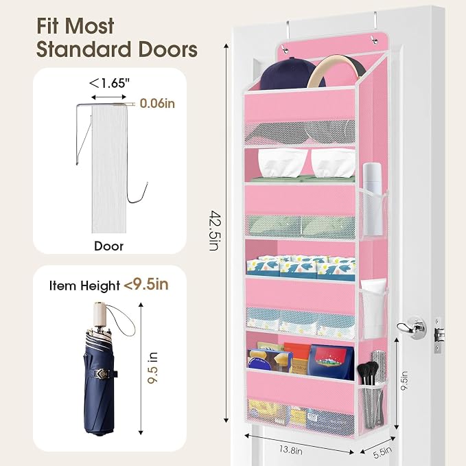 1Pack Over The Door Organizer Large Capacity Hanging Storage Room Organizer | 40 lb Capacity, Ultra-Sturdy, Foldable, Mesh Design with Clear Window, Space-Saving Organizer for Pantry, Nursery & Closet - Image 2