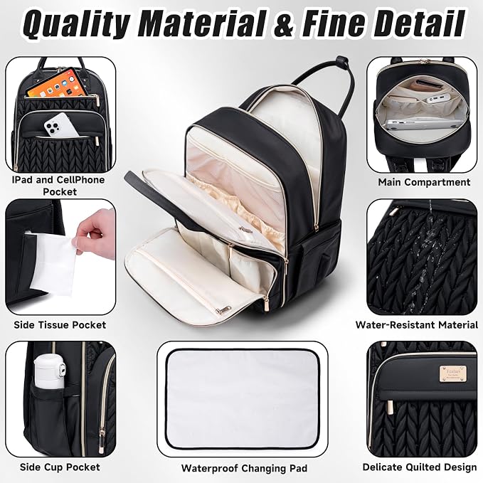 Tealari Diaper Bag Backpack,Stylish Baby Diaper Bag,Waterproof Travel Diaper Backpacks Baby Bags with Changing Pad,Stroller Straps,Insulated Pockets (Black) - Image 5