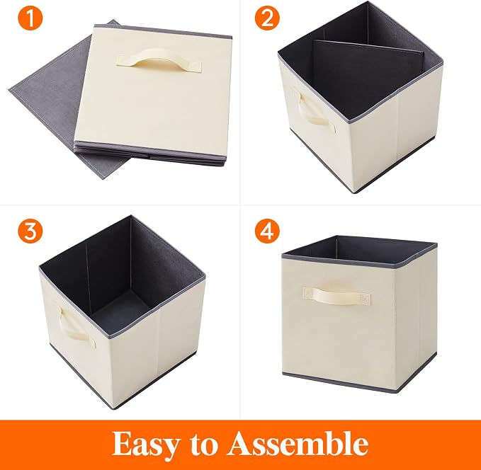 Lifewit Storage Cubes, 11 Inch Organizer Bins, 18L Beige, 6 Packs | Foldable Decorative Fabric Storage Baskets for Organizing Home Organizers with Handles for Shelves, Closet - Image 4