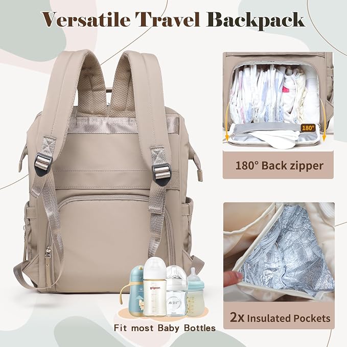 miss fong Diaper Bag Travel Diaper Backpack with Diaper Changing Pad | Large Capacity ,12 Pockets Luggage Sleeve Stroller Straps Convertible Mommy Diaper Backpack for Moms Newborn Essentials - Image 3
