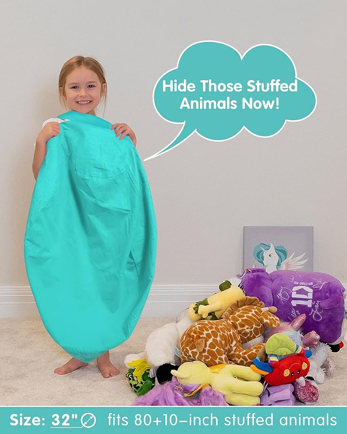 Aubliss Stuffed Animal Bean Bag Storage Chair, Beanbag Covers Only | for Organizing Plush Toys, Turns into Bean Bag Seat for Kids When Filled, Medium 32"-Canvas Solid Aqua - Image 3