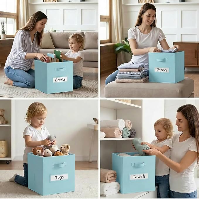 Storage Bins,13" Cube Storage Bin with Labels,10pcs,Sky Blue | Fabric Storage Cubes for Shelves,13 Inch storage cube bins with 10 Labels Window Cards & a Pen. - Image 6