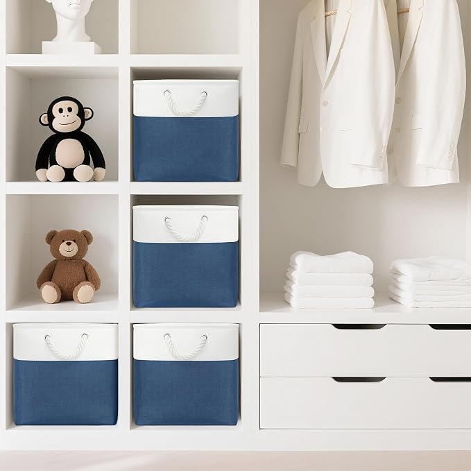 ECDYQXVU 13x13x13 Inch Storage Cube Bins Foldable Organizer Baskets 6 Pack | Soft Cotton Handles, Premium EVA Fabric, Hard Cardboard Bottom, Sturdy Metal Rim, Closet Shelf, Living Room, Bedroom, Laundry - Image 8